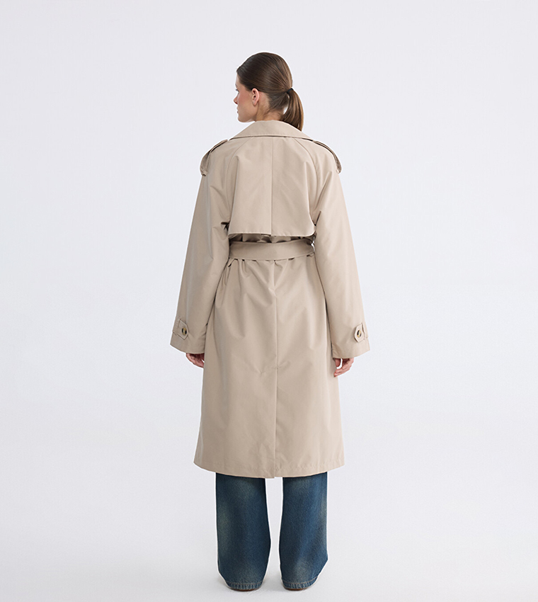 Solid Double Breasted Trench Coat