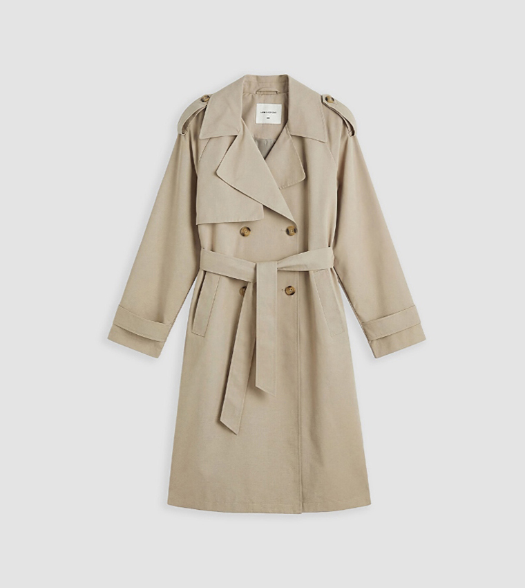 Solid Double Breasted Trench Coat