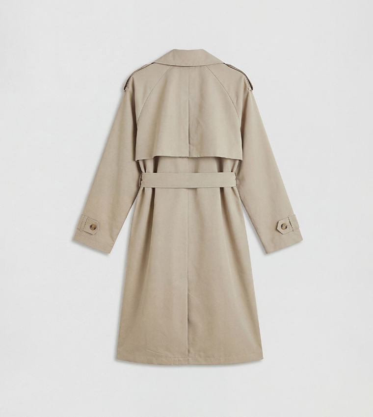 Solid Double Breasted Trench Coat