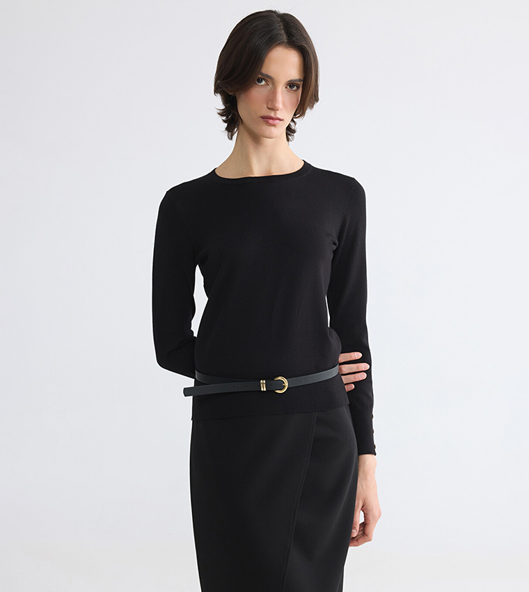 اٍل سي واي كيكي  سترات بياقة دائرية - أسود Round Neck Sweaters