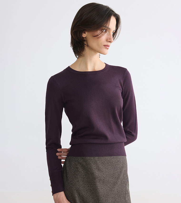 LC Waikiki  Round Neck Sweaters - Burgundy Round Neck Sweaters