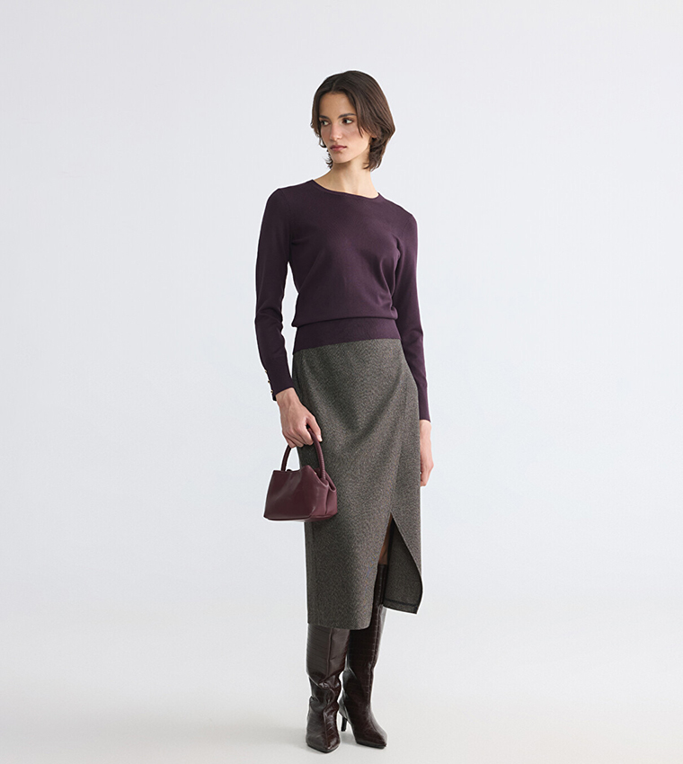 LC Waikiki  Round Neck Sweaters - Burgundy Round Neck Sweaters