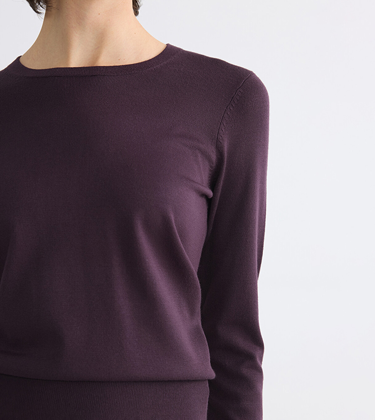 LC Waikiki  Round Neck Sweaters - Burgundy Round Neck Sweaters