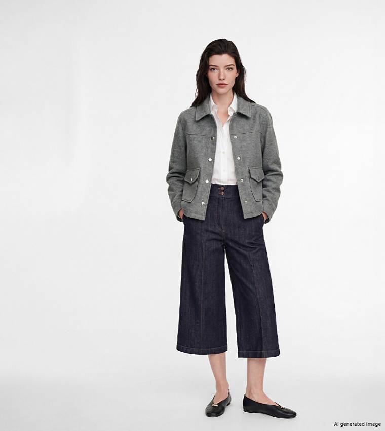 Solid Shirt Collar Cachet Jacket