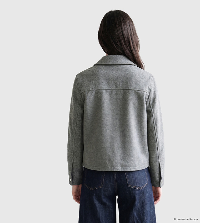 Solid Shirt Collar Cachet Jacket