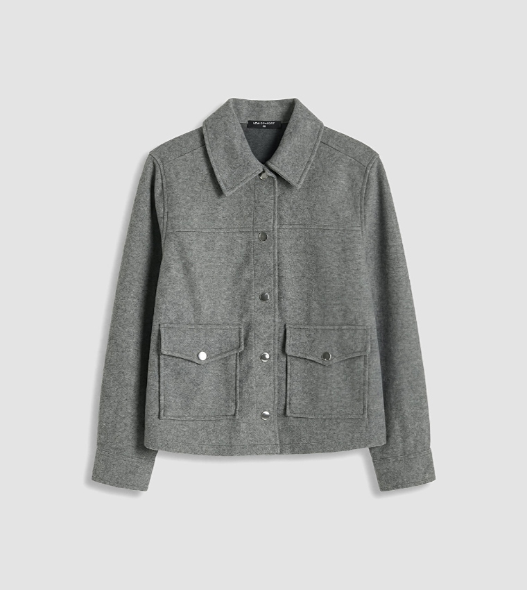 Solid Shirt Collar Cachet Jacket
