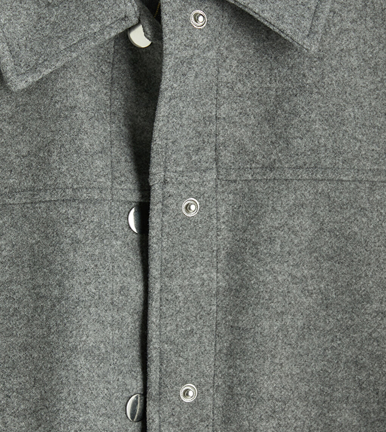 Solid Shirt Collar Cachet Jacket