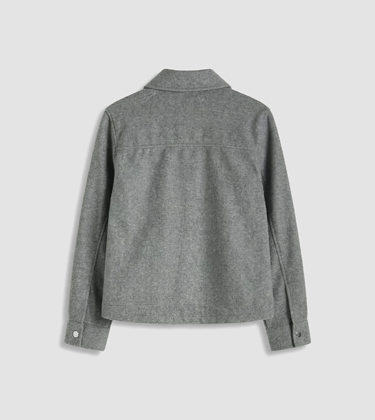 Solid Shirt Collar Cachet Jacket