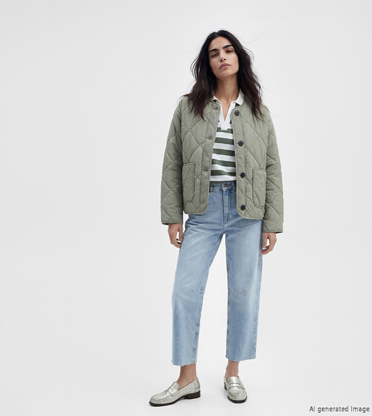 Button Closure Quilted Jacket