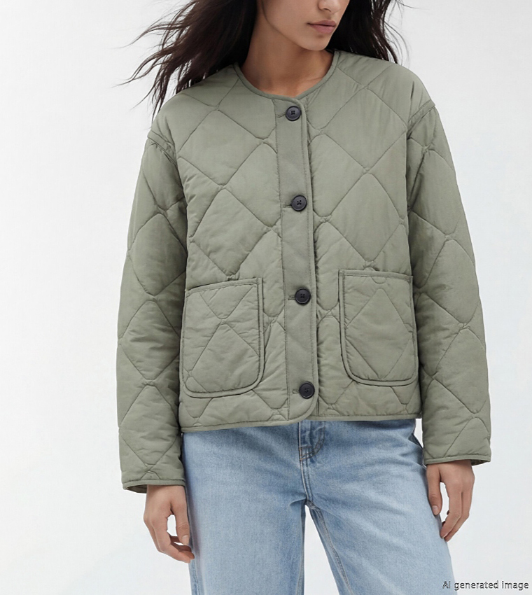 Button Closure Quilted Jacket