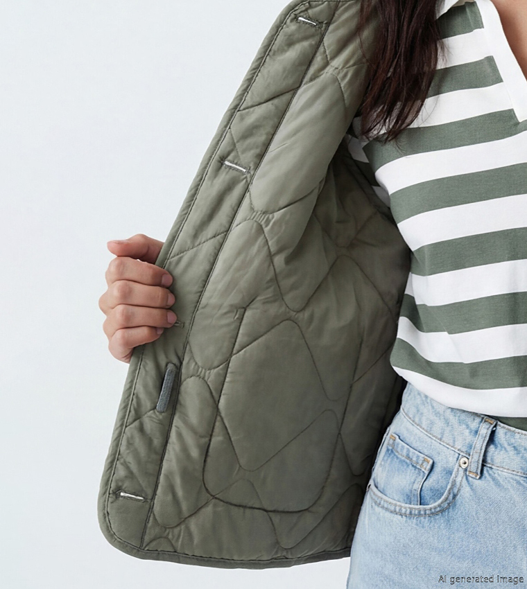 Button Closure Quilted Jacket