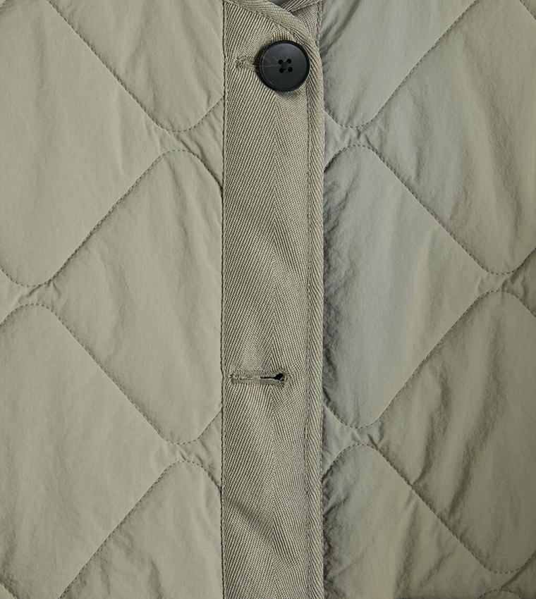 Button Closure Quilted Jacket