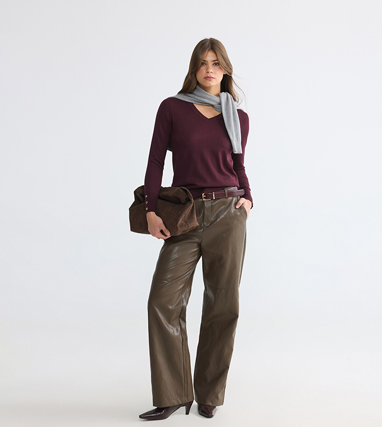 LC Waikiki  V-neck Sweaters - Maroon V-neck Sweaters
