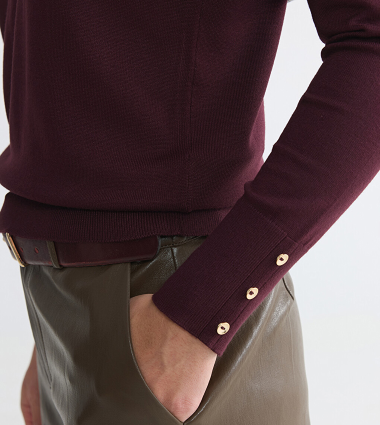 LC Waikiki  V-neck Sweaters - Maroon V-neck Sweaters