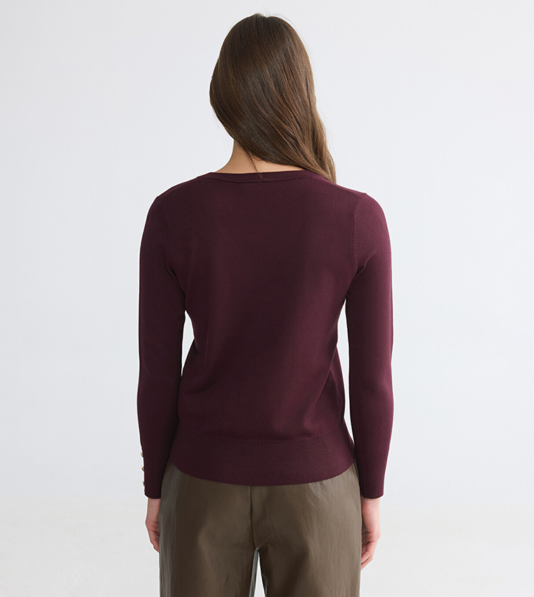 LC Waikiki  V-neck Sweaters - Maroon V-neck Sweaters
