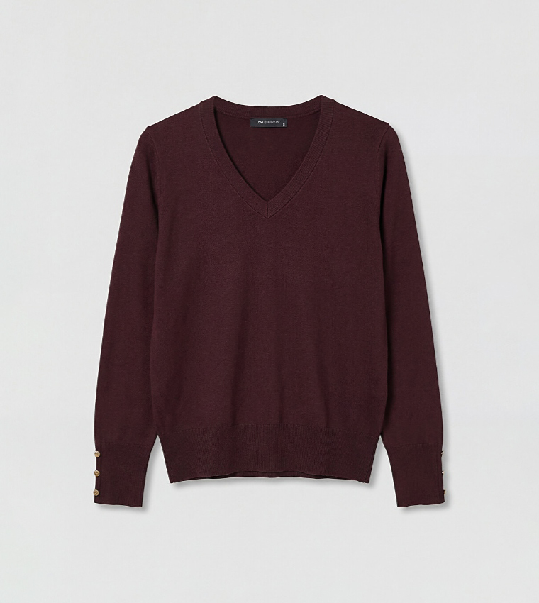 LC Waikiki  V-neck Sweaters - Maroon V-neck Sweaters