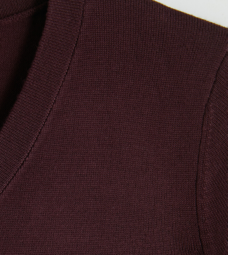 LC Waikiki  V-neck Sweaters - Maroon V-neck Sweaters