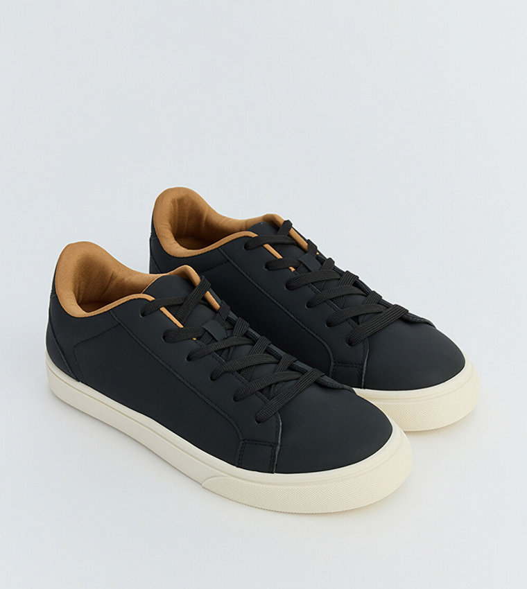 Solid Round Toe Lace-Up Sneakers