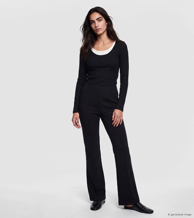Solid High Rise Flared Pants