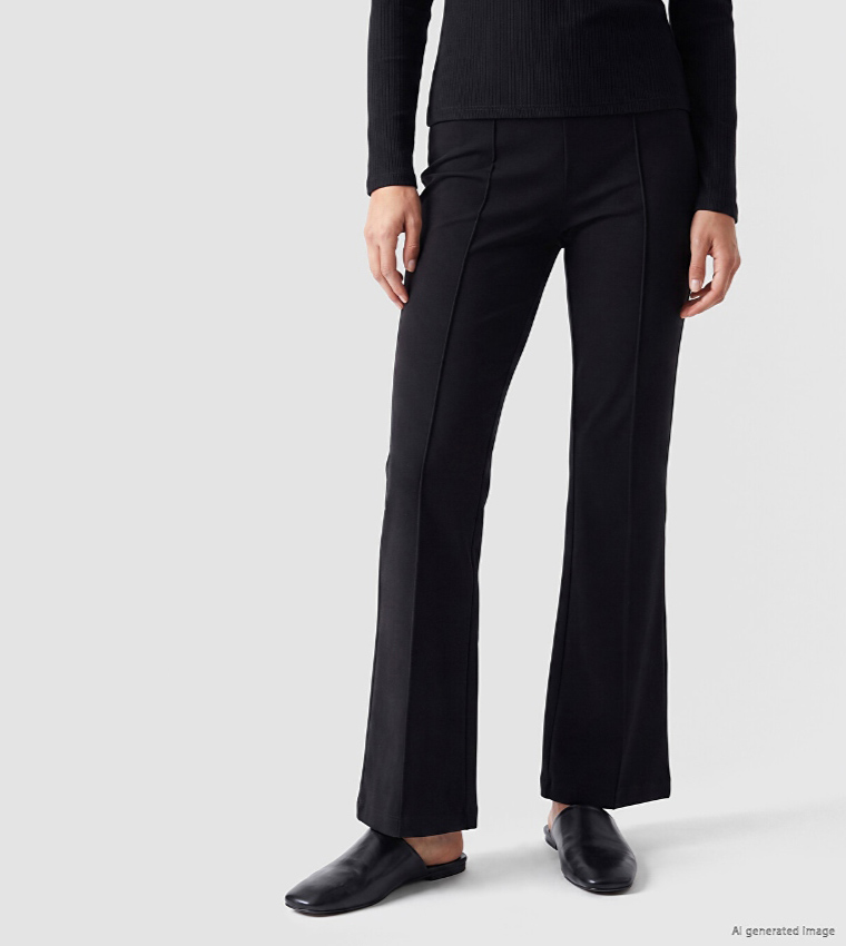 Solid High Rise Flared Pants