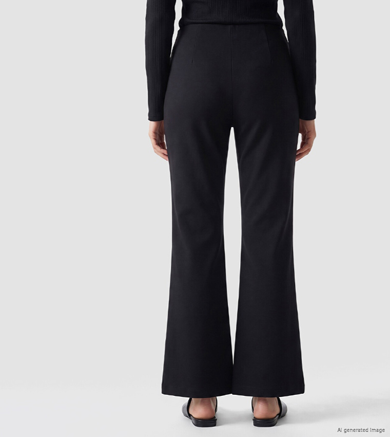 Solid High Rise Flared Pants