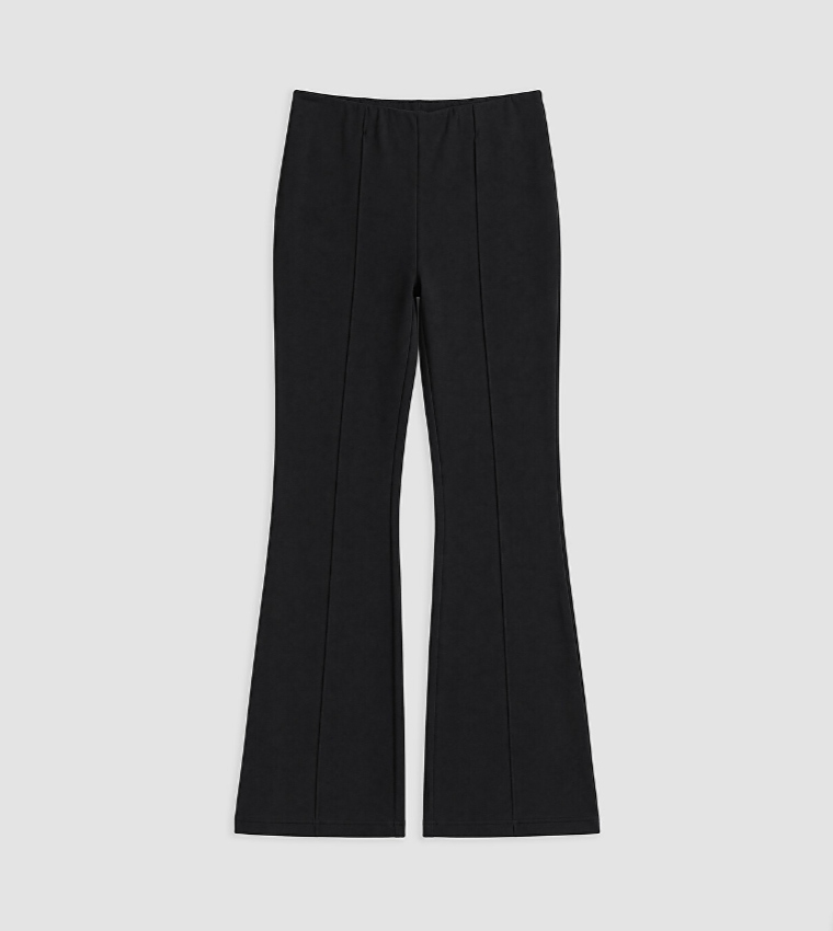 Solid High Rise Flared Pants