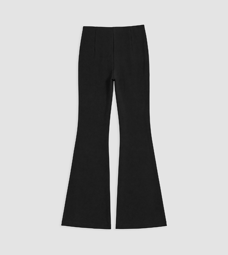 Solid High Rise Flared Pants