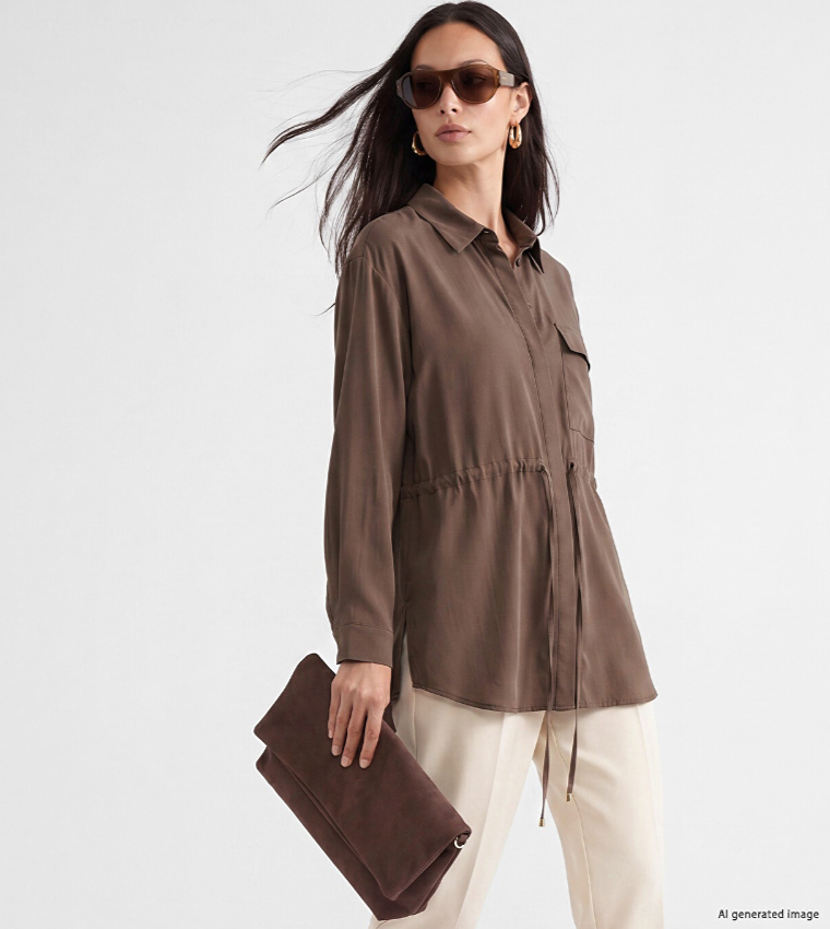 Solid Drawstring Long Sleeves Tunic