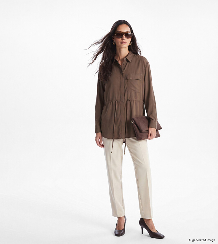 Solid Drawstring Long Sleeves Tunic