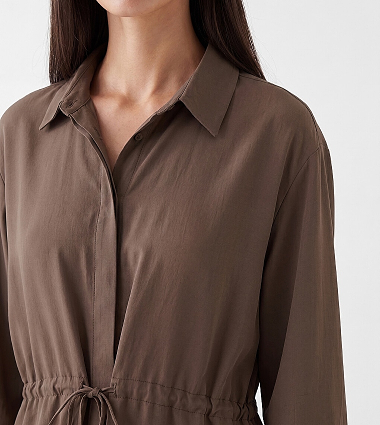 Solid Drawstring Long Sleeves Tunic