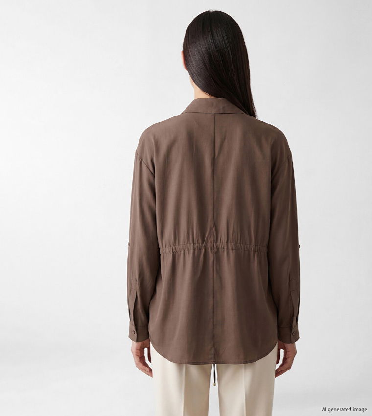 Solid Drawstring Long Sleeves Tunic