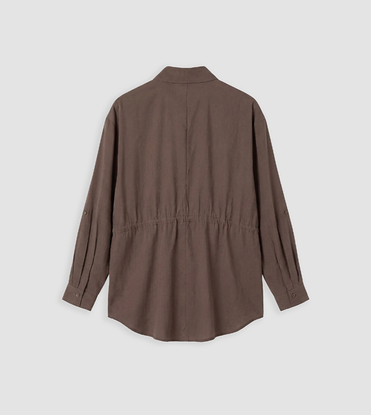 Solid Drawstring Long Sleeves Tunic