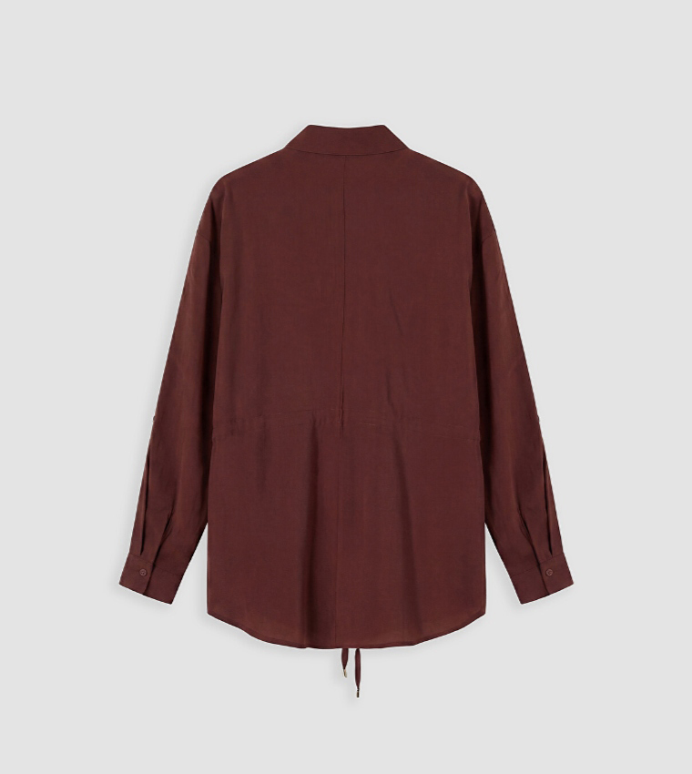 Solid Drawstring Long Sleeves Tunic