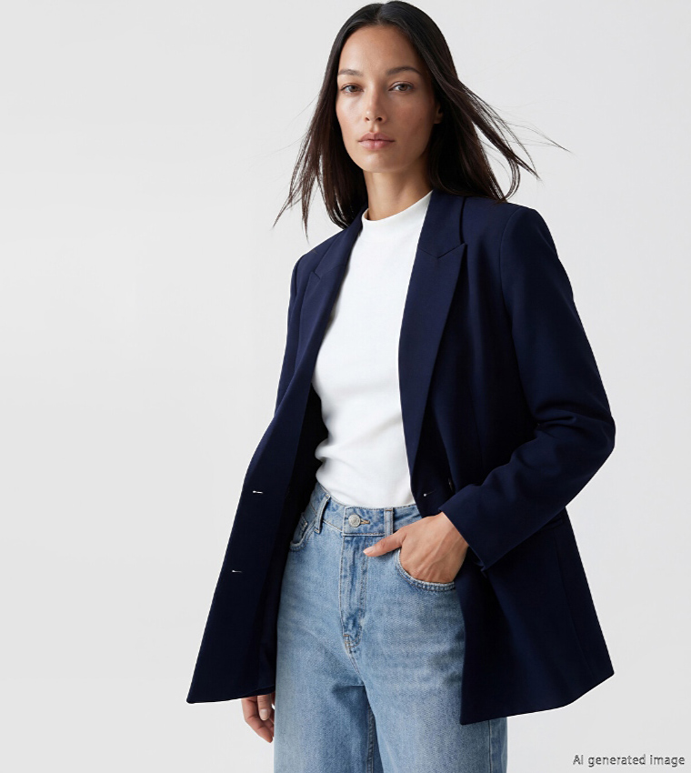 Solid Double Breasted Blazer