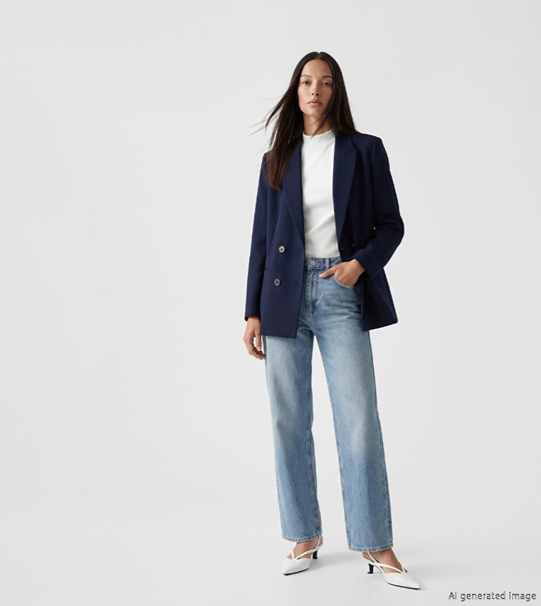 Solid Double Breasted Blazer
