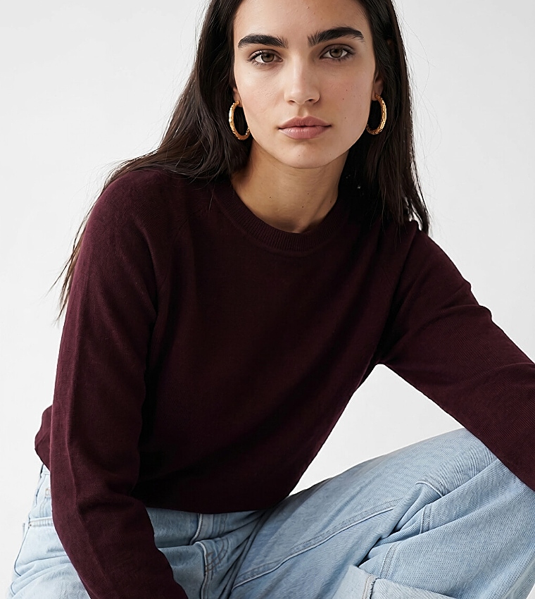 LC Waikiki  Round Neck Sweaters - Burgundy Round Neck Sweaters
