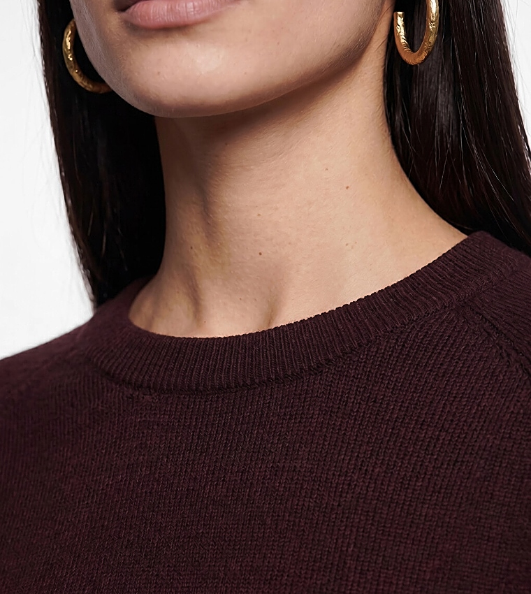 LC Waikiki  Round Neck Sweaters - Burgundy Round Neck Sweaters