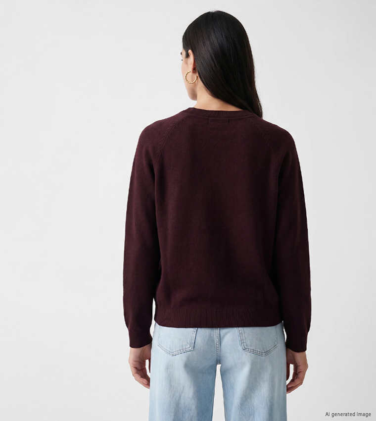 LC Waikiki  Round Neck Sweaters - Burgundy Round Neck Sweaters