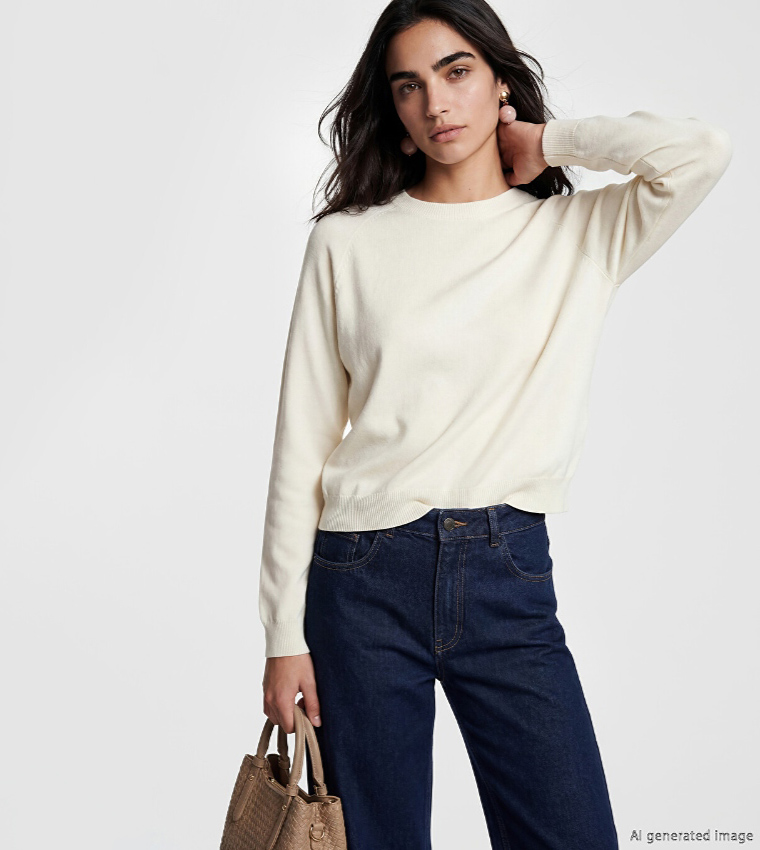 LC Waikiki  Round Neck Sweaters - Ecru Round Neck Sweaters