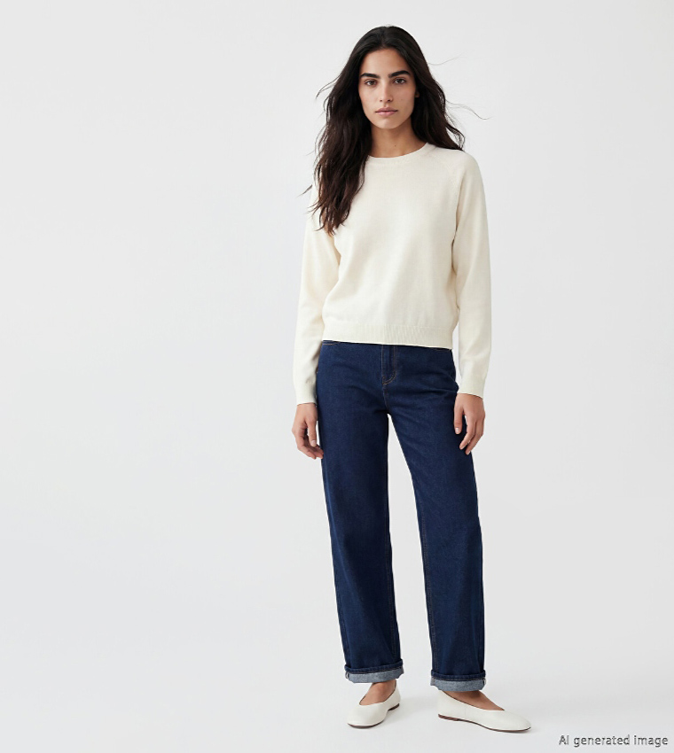 LC Waikiki  Round Neck Sweaters - Ecru Round Neck Sweaters