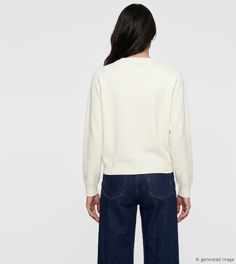 LC Waikiki  Round Neck Sweaters - Ecru Round Neck Sweaters
