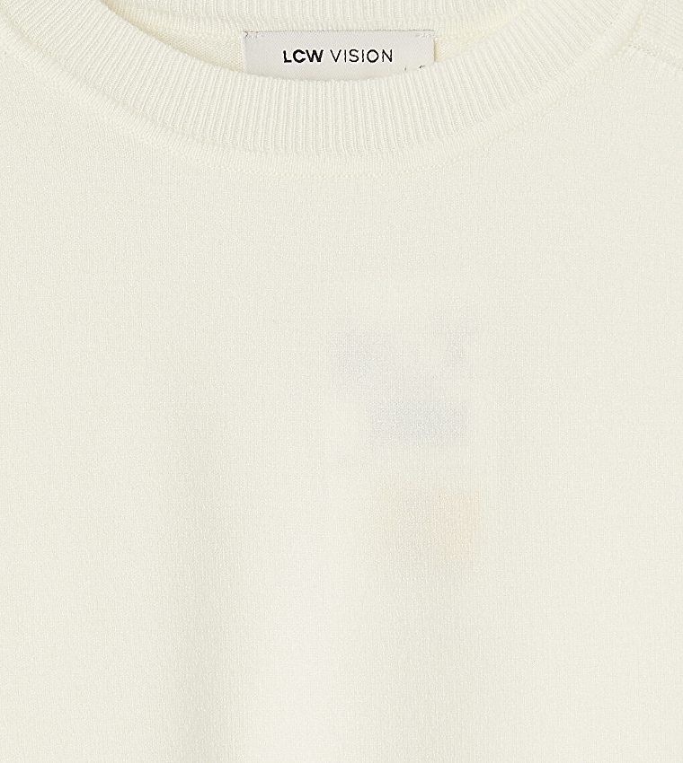 LC Waikiki  Round Neck Sweaters - Ecru Round Neck Sweaters