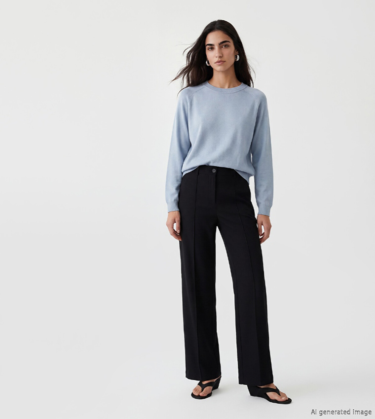 LC Waikiki  Round Neck Sweaters - Light Blue Round Neck Sweaters