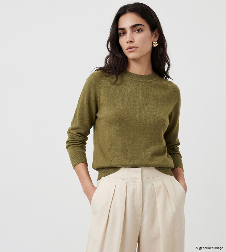 LC Waikiki  Round Neck Sweaters - Olive Round Neck Sweaters