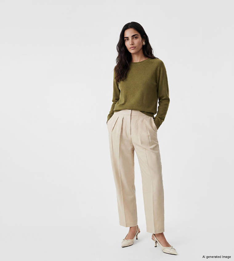 LC Waikiki  Round Neck Sweaters - Olive Round Neck Sweaters