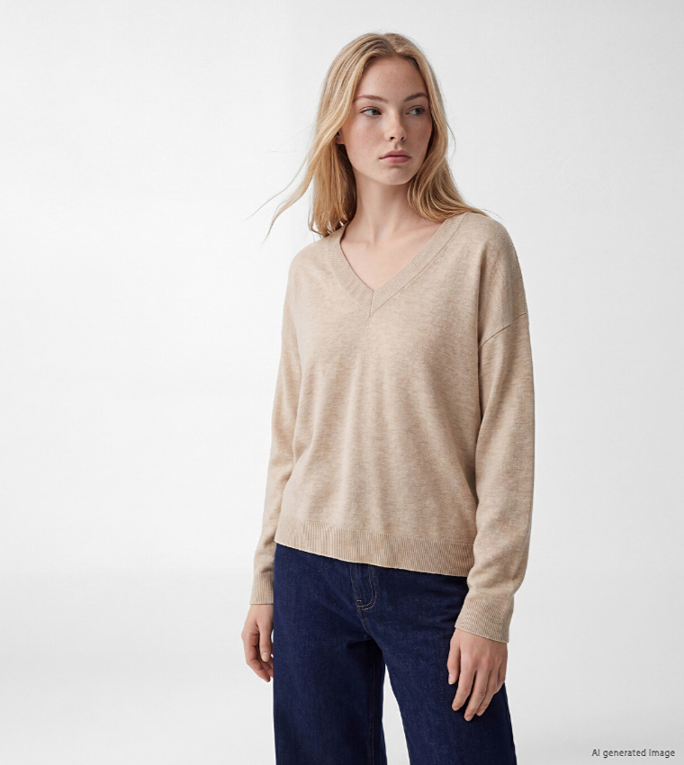 اٍل سي واي كيكي  سترات بياقة V  - بيج فاتح V-neck Sweaters