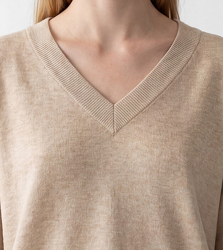 اٍل سي واي كيكي  سترات بياقة V  - بيج فاتح V-neck Sweaters