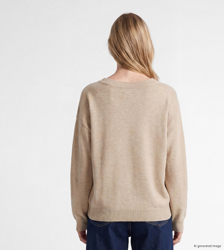 اٍل سي واي كيكي  سترات بياقة V  - بيج فاتح V-neck Sweaters