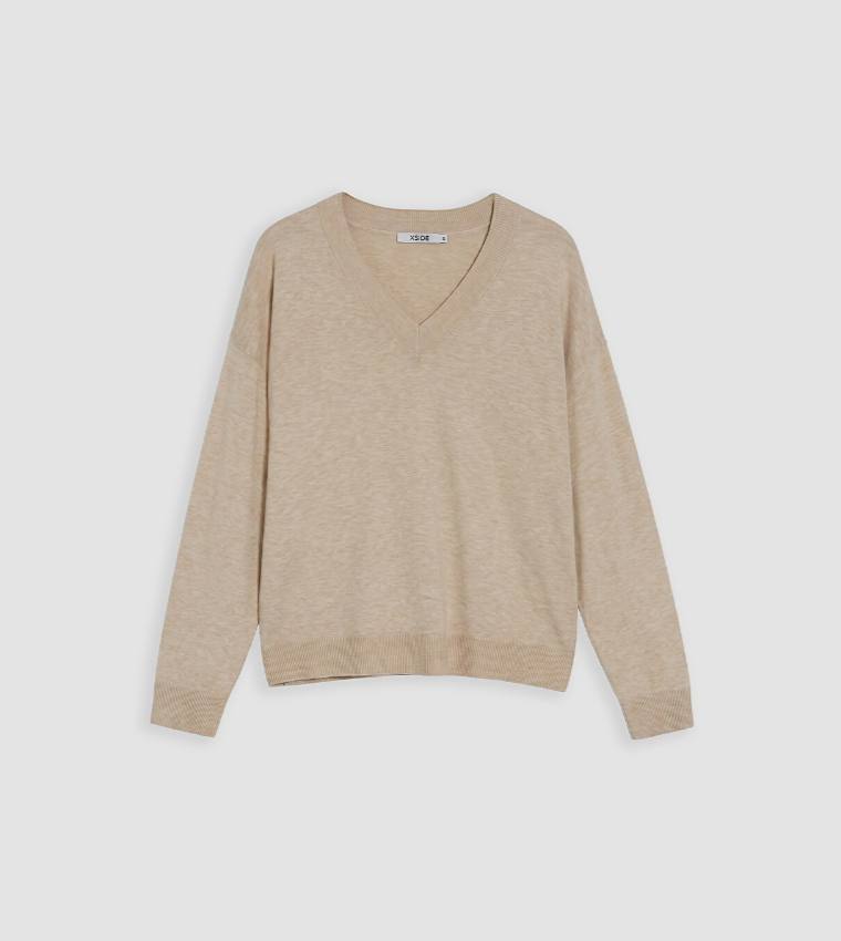 اٍل سي واي كيكي  سترات بياقة V  - بيج فاتح V-neck Sweaters