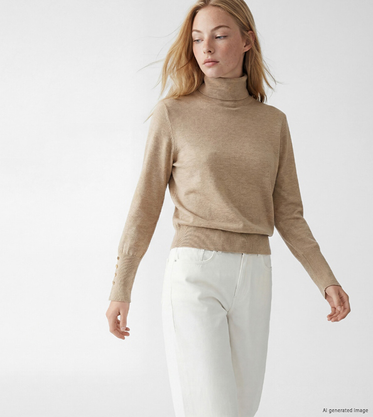 LC Waikiki  Turtleneck Sweaters - Beige Turtle neck Sweaters